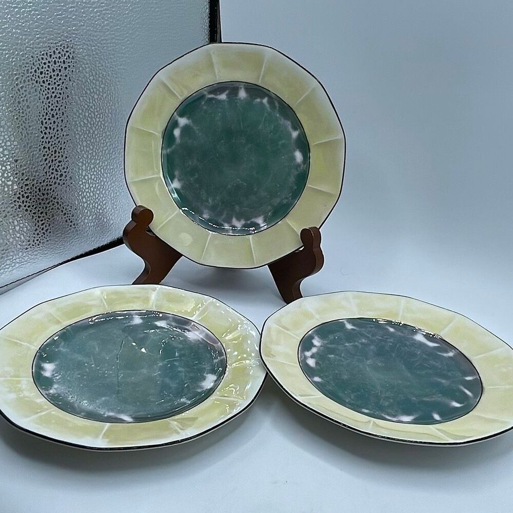 Vintage Victoria Schmidt & Co. China Lusterware green salad luncheon plate set.